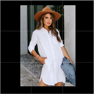 RISKY BUSINESS POCKETED BUTTON DOWN SHIRT DRESS - WHITE